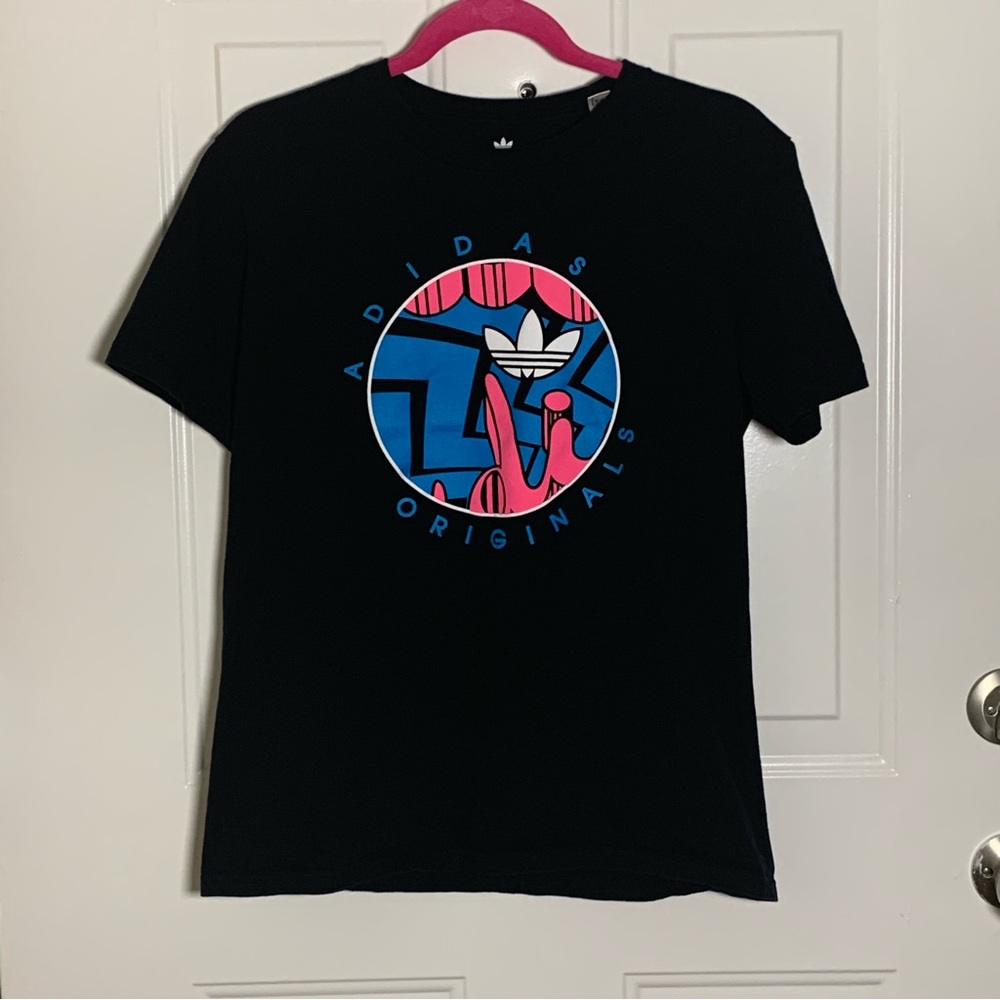 Adidas Original T Shirt Men’s Size Small Black, Pink, Blue Cotton